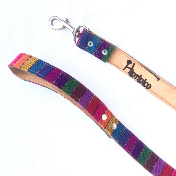 HIPTIPICO COLORFUL BAJA STRIPE DOG LEASH - LEATHER + KNIT - HANDMADE - NEW! - Picture 3 of 3